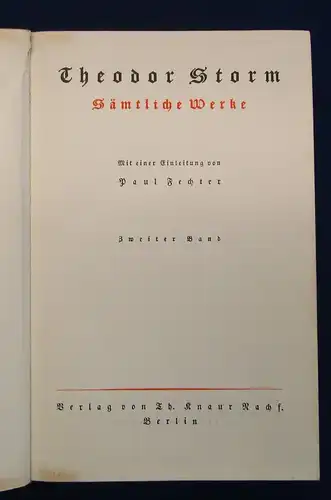 Theodor Storm Sämtliche Werke in 2 Bänden um 1920 Klassiker Belletristik js