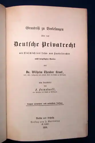 Kraut Grundriß zu Vorlesungen über das Deutsche Privatrecht 1886 Handelsrecht js