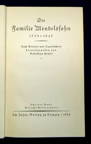 Hensel Die Familie Mendelssohn 1924 2 Bde. Belletristik Klassiker Romane mb