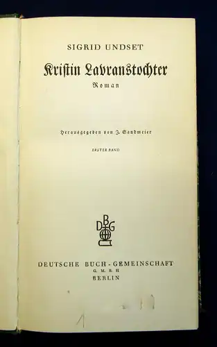 Sandmeier Sigrid Undset Kristin Lavranstochter o.J. um 1920 2 Bde Klassiker mb