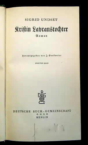 Sandmeier Sigrid Undset Kristin Lavranstochter o.J. um 1920 2 Bde Klassiker mb