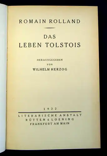 Rolland Das Leben Tolstois 1922 Belletristik Klassiker Romane Literatur mb