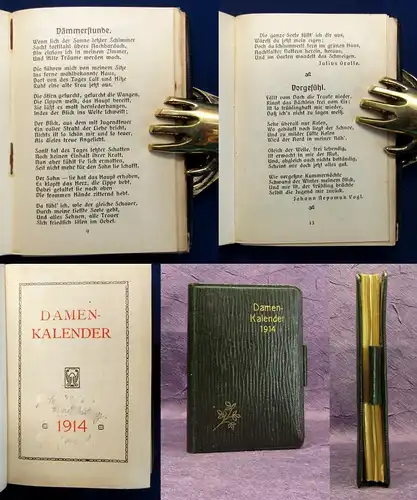 Damen Kalender 1914 Rundumgoldschnitt Minibuch ca.10 cm x 6 cm Notizen js
