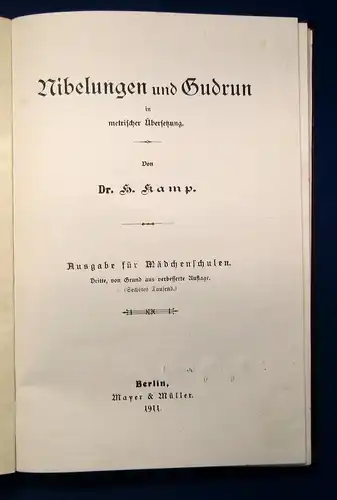 Kamp Nibelungen und Gudrun in metrischer Übersetzung 1911 Klassiker js