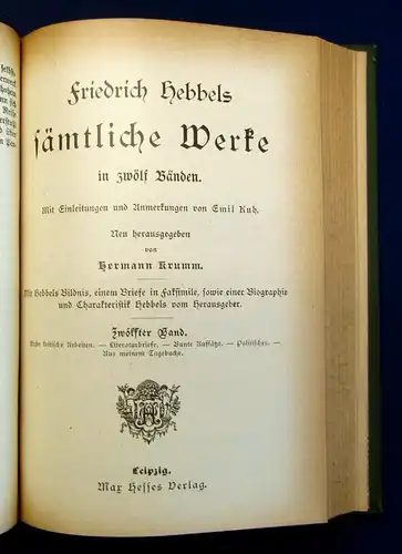 Hebbel´s Sämtliche Werke in 12 Bänden o.J. um 1890 Belletristik Klassiker mb