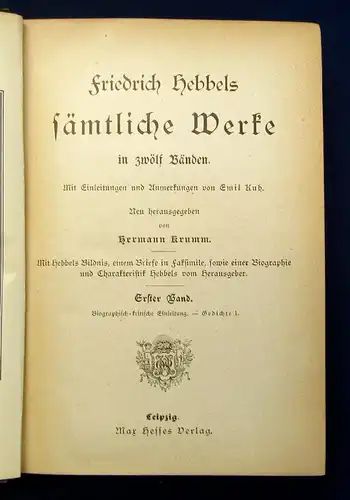 Hebbel´s Sämtliche Werke in 12 Bänden o.J. um 1890 Belletristik Klassiker mb