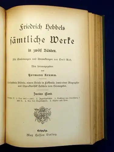 Hebbel´s Sämtliche Werke in 12 Bänden o.J. um 1890 Belletristik Klassiker mb