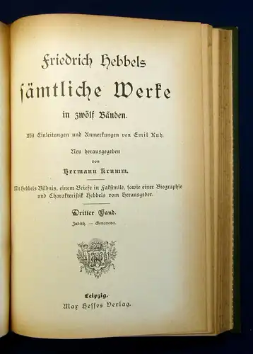 Hebbel´s Sämtliche Werke in 12 Bänden o.J. um 1890 Belletristik Klassiker mb