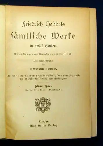 Hebbel´s Sämtliche Werke in 12 Bänden o.J. um 1890 Belletristik Klassiker mb