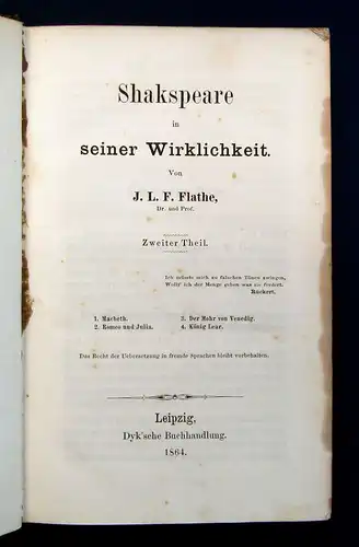 Shakespeare in seiner Wirklichkeit 1864 2. Teil apart Belletristik Klassiker mb