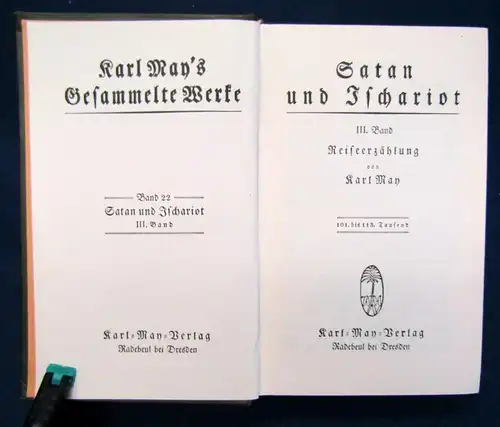 Karl May's Gesammelte Werke Band 22, 3.Bd  "Satan und Ischariot" Abenteuer  js