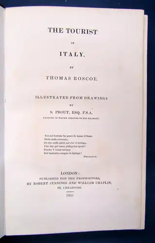Roscoe The Tourist in Italy 1831 Landeskunde Ortskunde Reise Italien sf