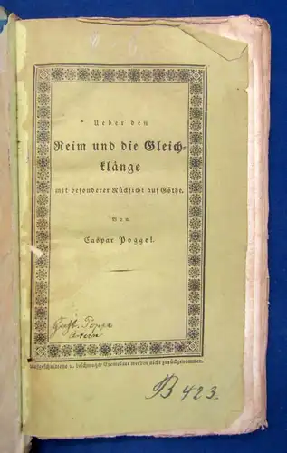 Pogger Grundzüge einer Theorie d. Reimes und der Gleichklänge 1836 Original js