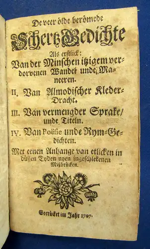 Joachimi Rachelii. Satyrische Gedichte und Schertz Gedichte 1707 Belletristik sf