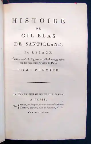 Alain-René Le Sage Histoire de Gil Blas de Santillane 4 Bde 1795 Roman EA sf