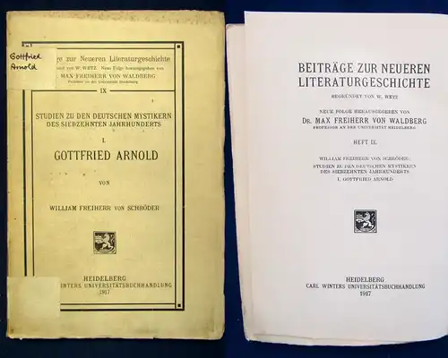 Schröder I. Gottfried Arnold Beiträge zur Literaturgeschichte 1917 Lyrik js
