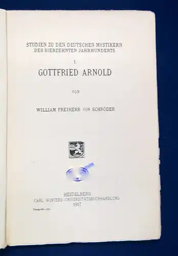 Schröder I. Gottfried Arnold Beiträge zur Literaturgeschichte 1917 Lyrik js