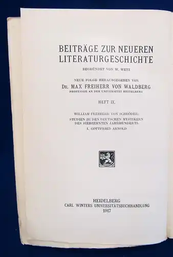 Schröder I. Gottfried Arnold Beiträge zur Literaturgeschichte 1917 Lyrik js