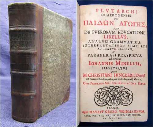 Plutarch Sammelband mit 3 altgriechischen Werken (Palaiphatus) 1719 Theologie sf