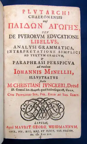 Plutarch Sammelband mit 3 altgriechischen Werken (Palaiphatus) 1719 Theologie sf