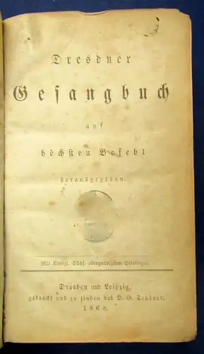 Dresdner Gesangbuch auf höchstem Befehl 1868 Kultur Kunst Sachsen Saxonica js