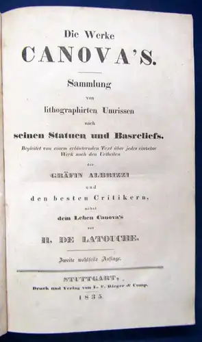 Die Werke Casanova`s Sammlung von lithographierten Umrissen 1835 selten js