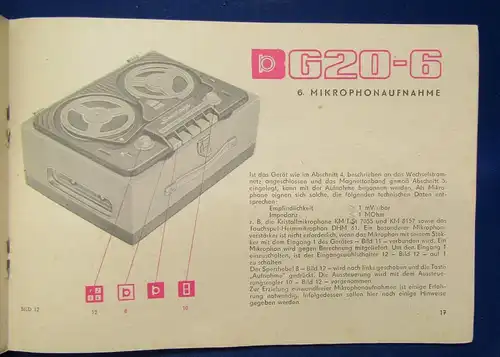RFT Magnettongerät G20-6 Bedienungsanleitung 1963 selten Technik Wissen js