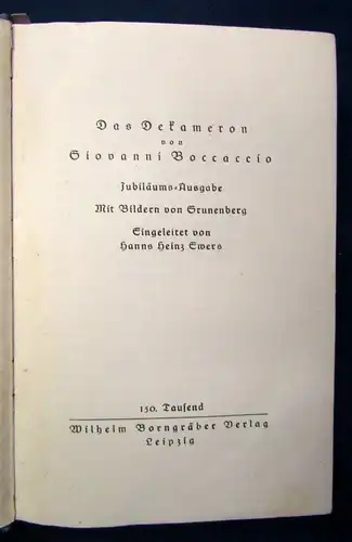 Das Dekameron von Giovanni Boccaccio o.J. Bilder von Grunenberg Lyrik js