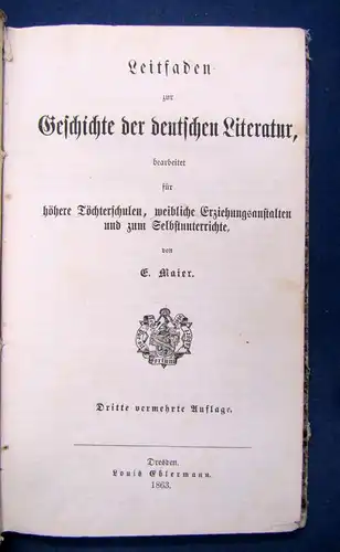 Maier Leitfaden zur Geschichte der deutschen Literatur 1863 Wissen Studium js