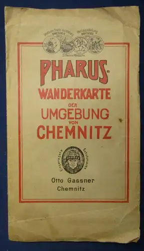 Pharus Wanderkarte der Umgebung von Chemnitz um 1925 Maßstab 1:100 000 js
