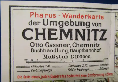 Pharus Wanderkarte der Umgebung von Chemnitz um 1925 Maßstab 1:100 000 js