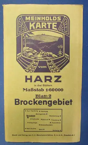 Meinholds Karte Harz in 3 Bltt. Maßstab 1:60000 Bll. 2: Brockengebiet 1920 js