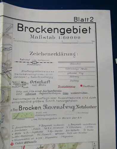 Meinholds Karte Harz in 3 Bltt. Maßstab 1:60000 Bll. 2: Brockengebiet 1920 js