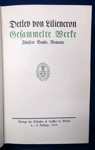 Detlev von Liliencron 10 Bde EA Kopfgoldschnitt Romane Novellen Roman Dramen js