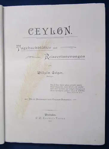 Geiger Ceylon Tagebuchblätter u. Reiseerinnerungen unbeschnitten 1898 Lyrik js