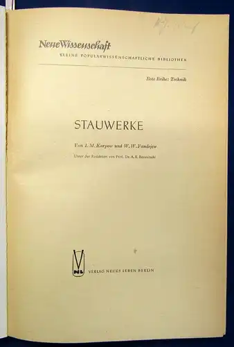 Karpow Stauwerke Neue Wissenschaft Kleine Populärwissens. Bibliothek 1950  js