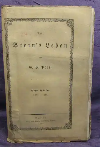 Pertz Aus Stein's Leben Erste Hälfte 1757- 1814 Klassiker Literatur Lyrik js
