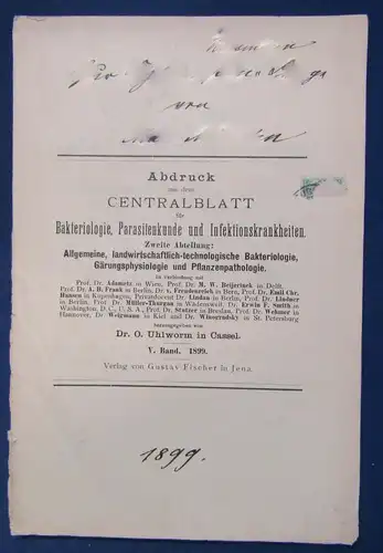 Abdruck aus dem Centralblatt Bakteriologie,Parasitenkunde 5. Band 1899 js