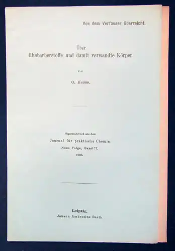 Hesse Über Rhabarberstoffe und damit verwandte Körper 1908 Bd. 77 Studium js