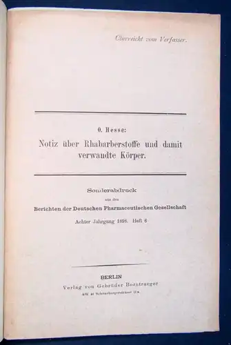 Hesse Über Rhabarberstoffe und damit verwandte Körper 1908 Bd. 77 Studium js