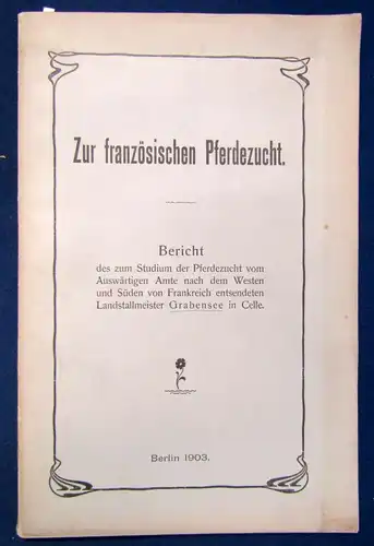 Zur französischen Pferdezucht Bericht Studium der Pferdezucht 1903  js