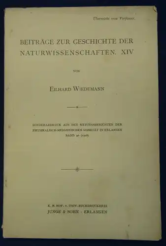 Wiedemann Beiträge zur Geschichte der Naturwissenschaften XIV 1908  js