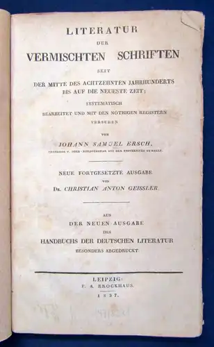 Ersch Literatur der vermischten Schriften seit Mitte des 18. Jh. 1837 Lyrik  js