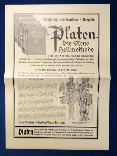 Orig. Verlagswerbung Bong für Platen "Die neue Heilmethode" um 1920 selten sf