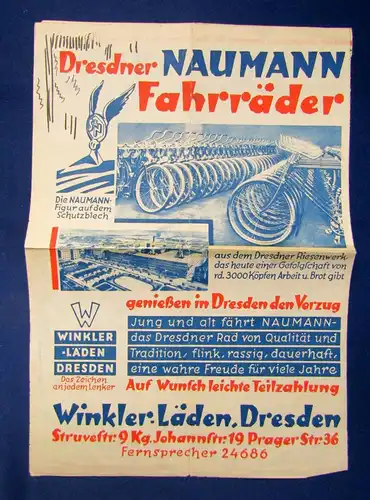 Orig. Prospekt Dresdner Naumann Fahrräder um 1930 Geschichte Sachsen sf