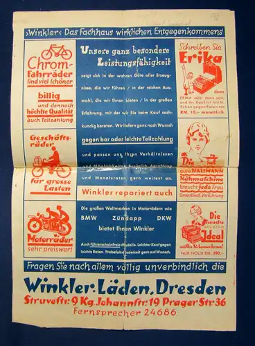 Orig. Prospekt Dresdner Naumann Fahrräder um 1930 Geschichte Sachsen sf