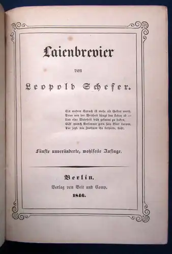 Schefer Laienbrevier 1846 Gedichte Literatur Lyrik Belletristik Klassiker js