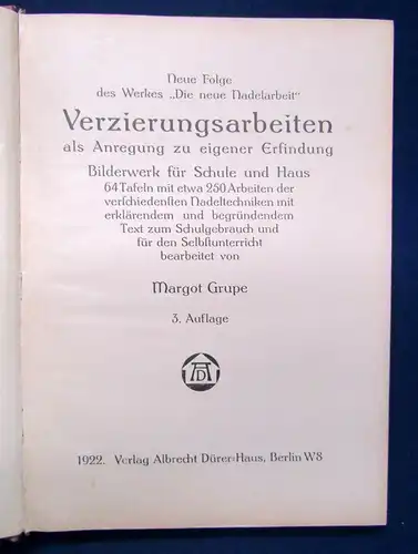 Grupe Neue Folge von Die neue Nadelarbeit " Verzierungsarbeiten" 1922 sf