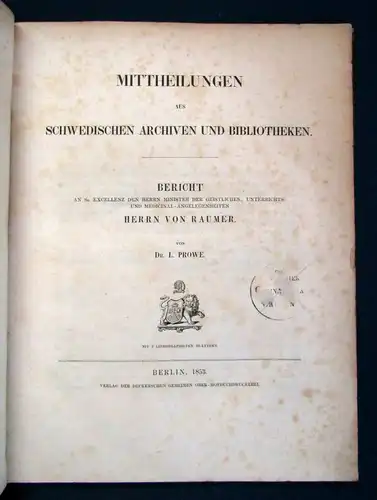 Prowe Mittheilungen aus Schwedischen Archiven und Bibliotheken 1853 js