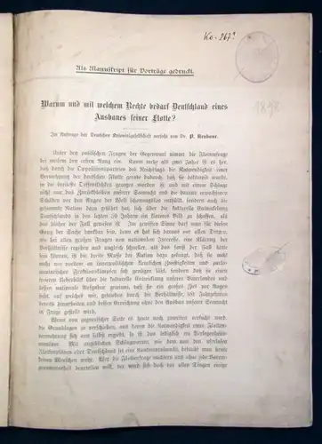 Als Manuskript für Vorträge gedruckt Deutschland Ausbau einer Flotte o.J.1858 js